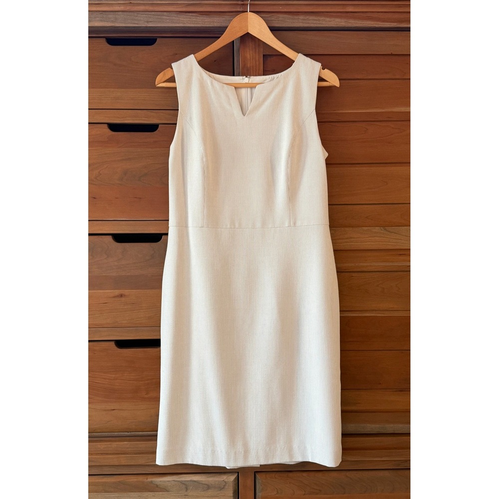 Talbots‎ Shift Dress Size 10 White Sleeveless Career Minimalist Summer Micro Rib